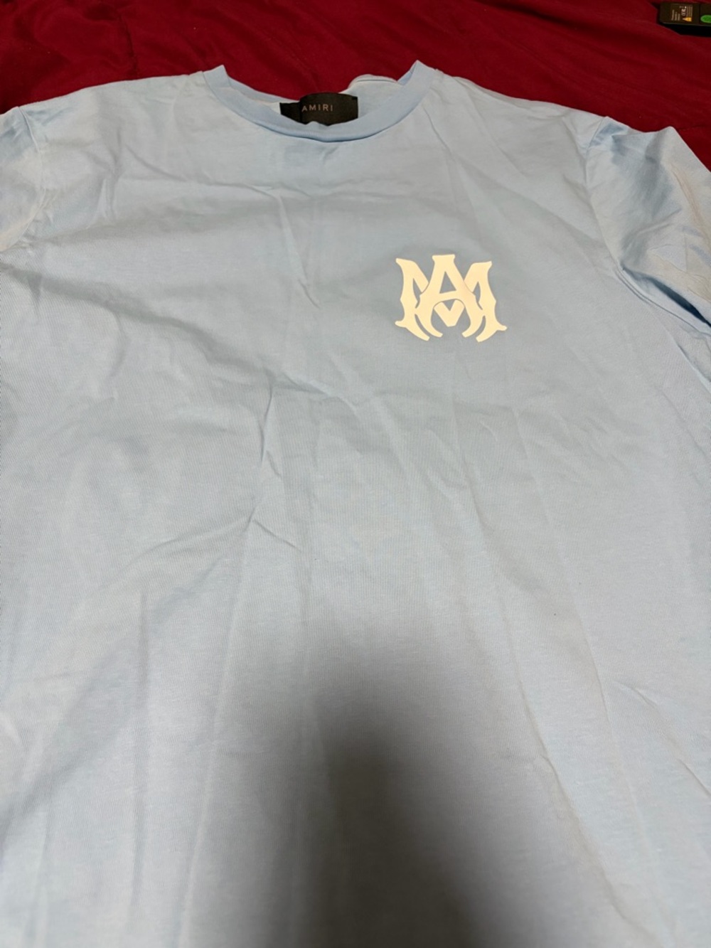 AMIRI Light Blue Short Sleeve Tee with White Logo